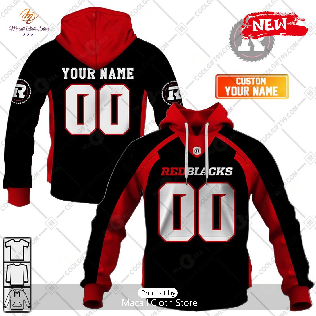 [NEW] Personalized CFL Ottawa Redblacks Home Jersey Style Hoodie Sweatshirt 3D