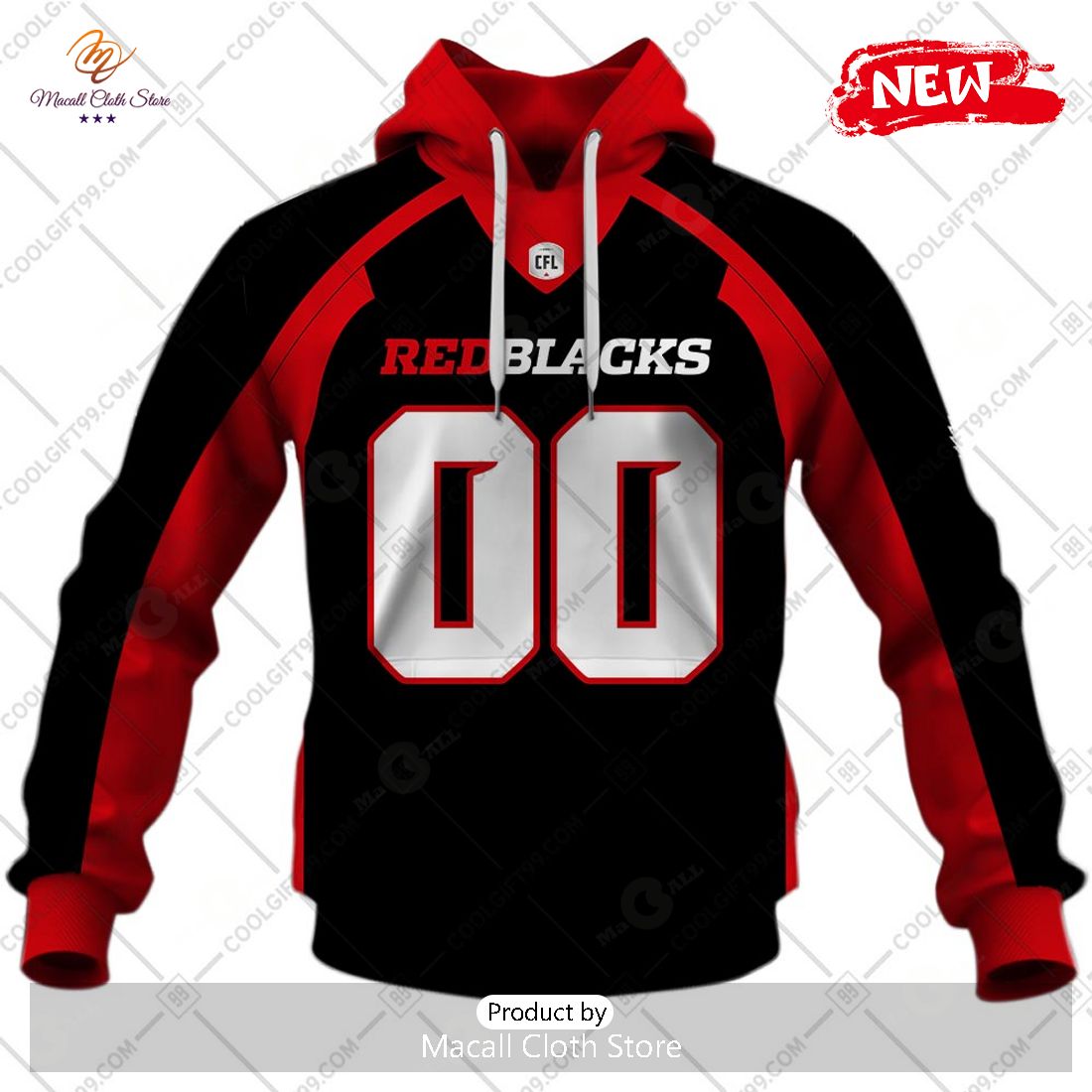 [NEW] Personalized CFL Ottawa Redblacks Home Jersey Style Hoodie Sweatshirt 3D