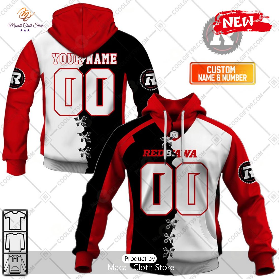[NEW] Personalized CFL Ottawa Redblacks Mix Jersey Style Hoodie Sweatshirt 3D
