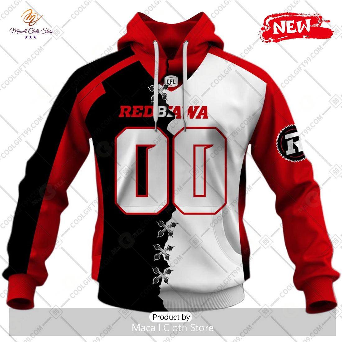 [NEW] Personalized CFL Ottawa Redblacks Mix Jersey Style Hoodie Sweatshirt 3D