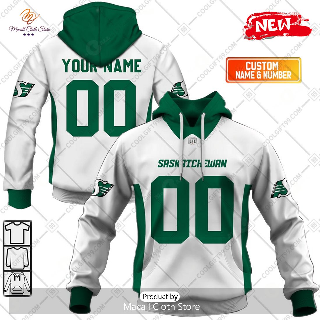 [NEW] Personalized CFL Saskatchewan Roughriders Away Jersey Style Hoodie Sweatshirt 3D