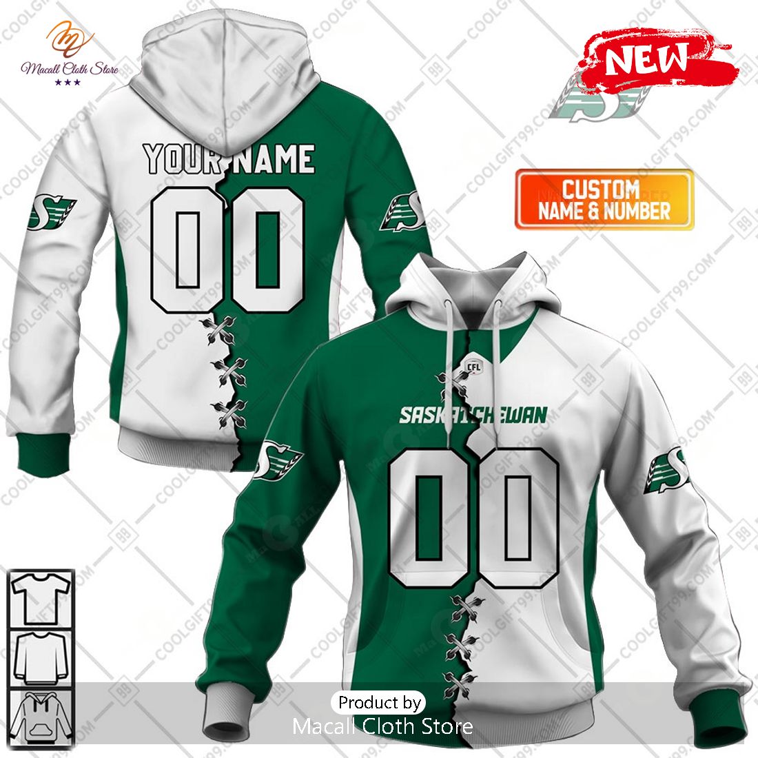 [NEW] Personalized CFL Saskatchewan Roughriders Mix Jersey Style Hoodie Sweatshirt 3D