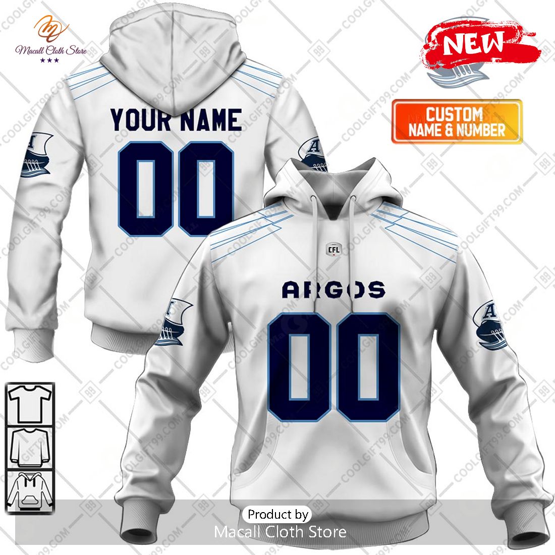 [NEW] Personalized CFL Toronto Argonauts Away Jersey Style Hoodie Sweatshirt 3D