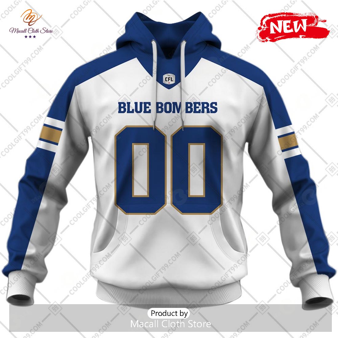 [NEW] Personalized CFL Winnipeg Blue Bombers Away Jersey Style Hoodie Sweatshirt 3D