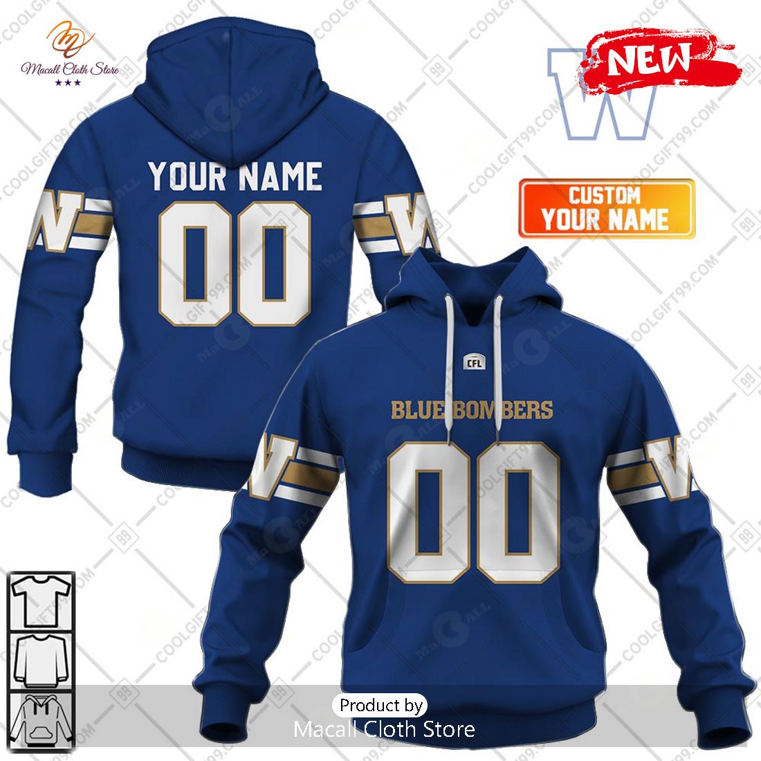 [NEW] Personalized CFL Winnipeg Blue Bombers Home Jersey Style Hoodie Sweatshirt 3D