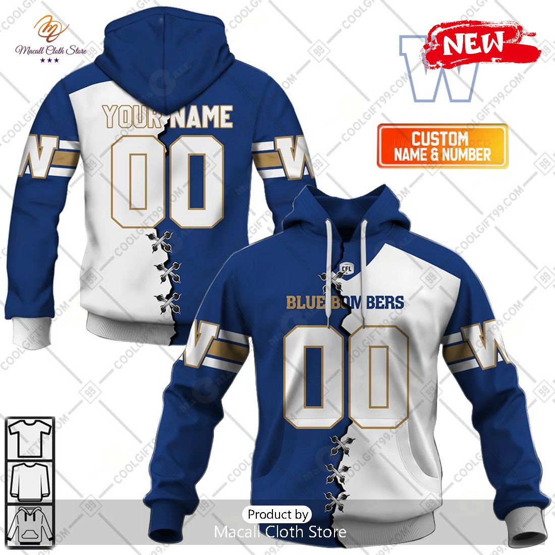 [NEW] Personalized CFL Winnipeg Blue Bombers Mix Jersey Style Hoodie Sweatshirt 3D
