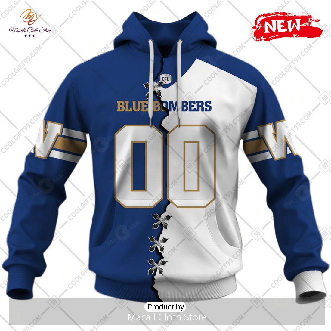 [NEW] Personalized CFL Winnipeg Blue Bombers Mix Jersey Style Hoodie Sweatshirt 3D