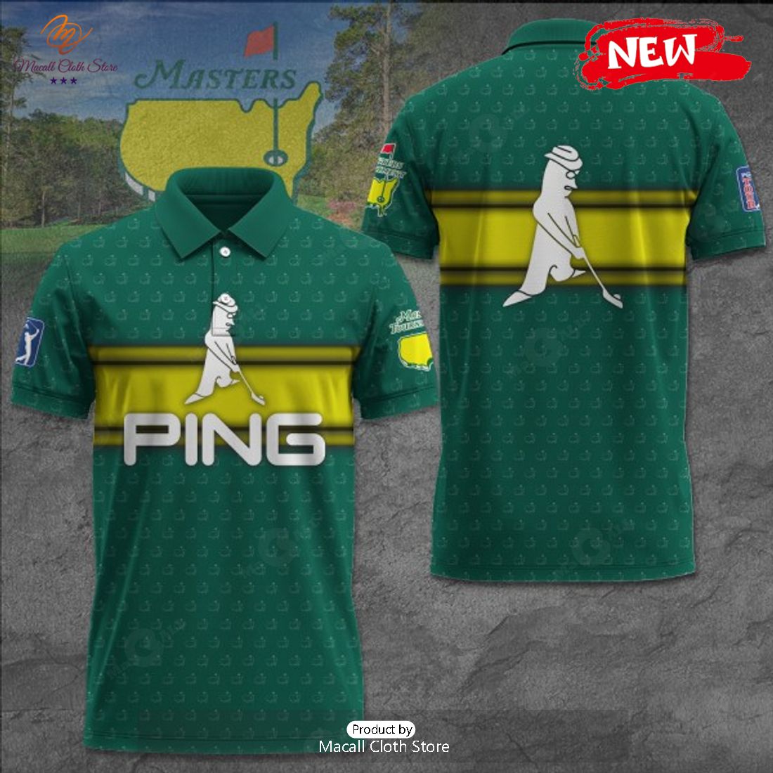 [NEW] PING x Masters Tournament Player Patterns Green Polo Shirt