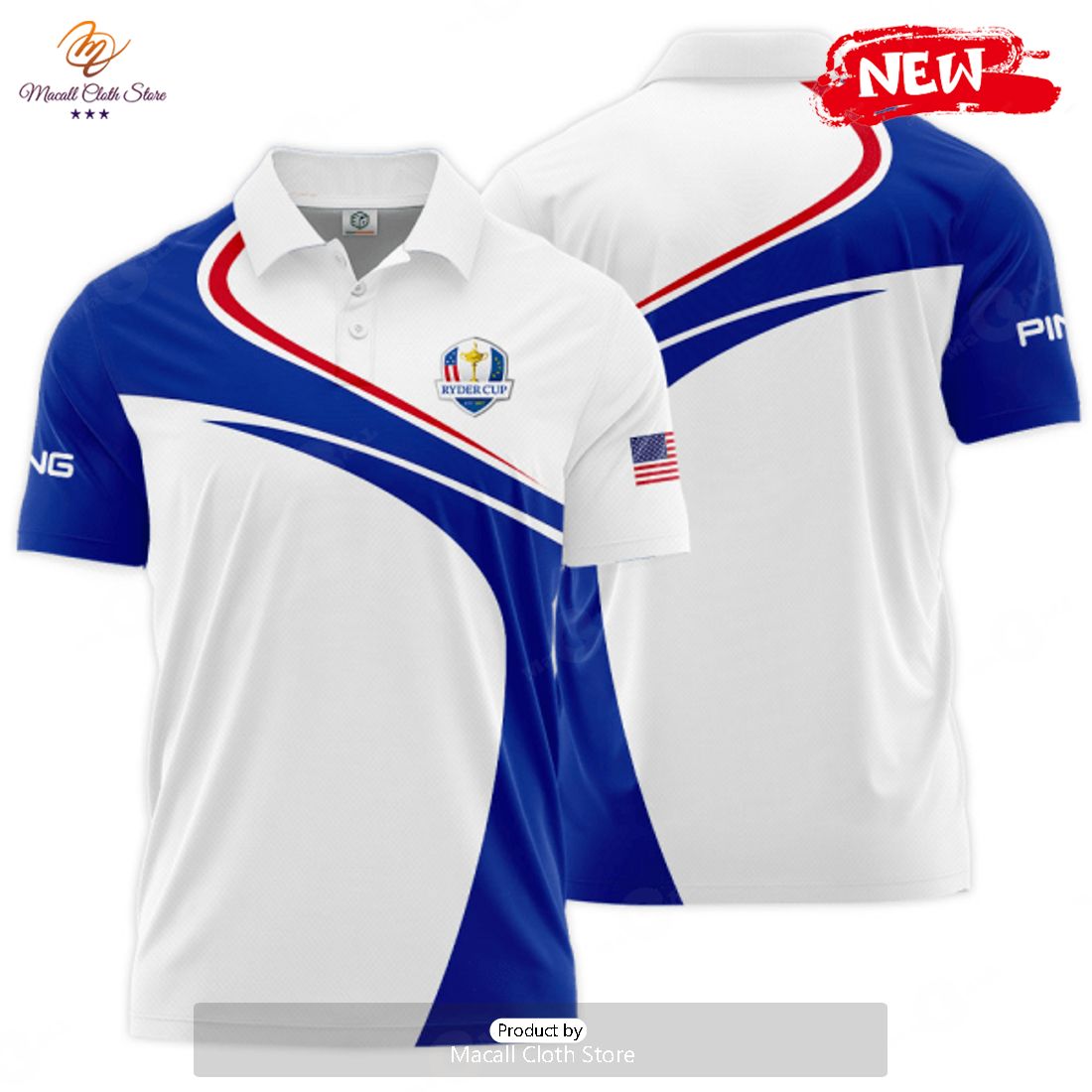 [NEW] Ryder Cup x PING 3D Apparels Blue White Polo Shirt