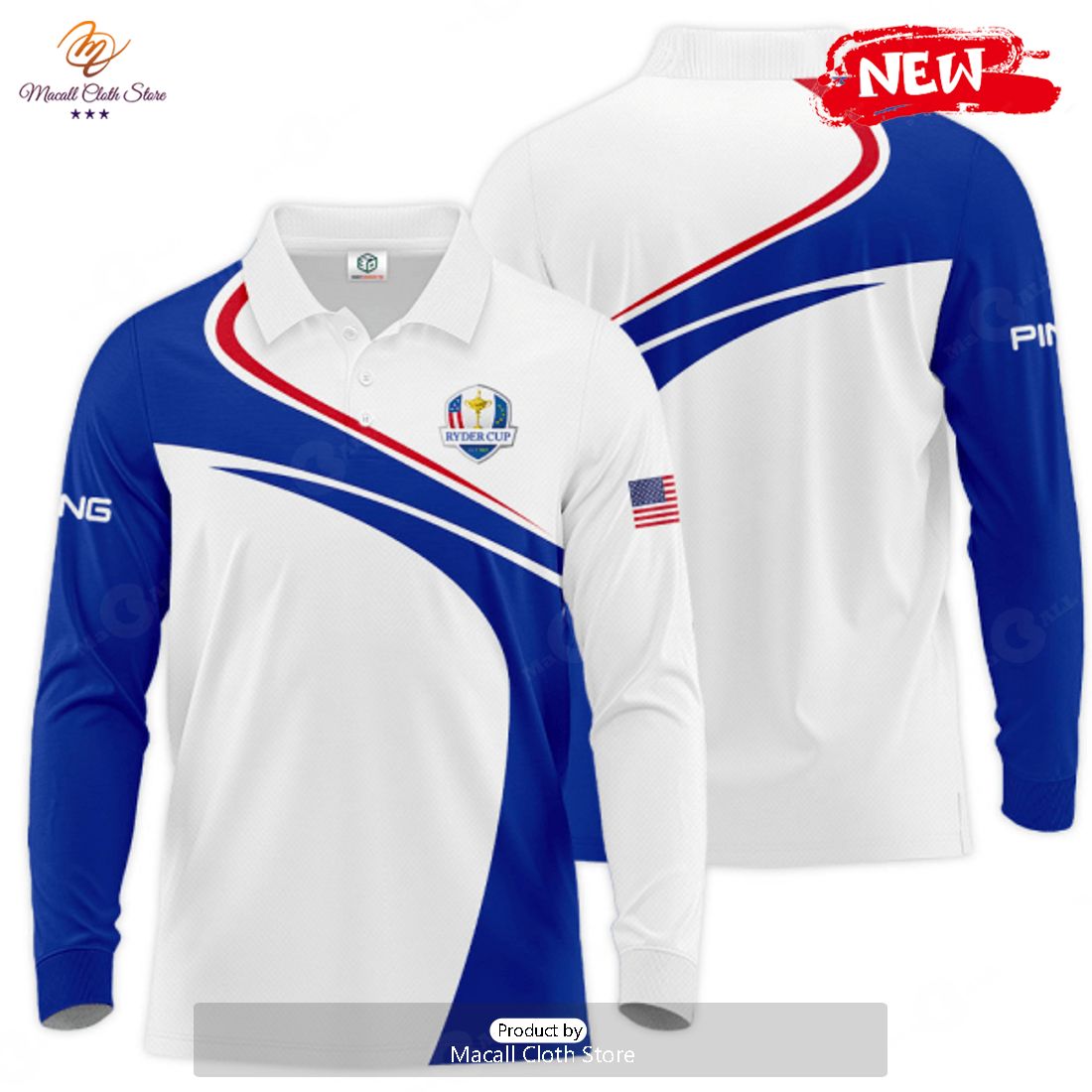 [NEW] Ryder Cup x PING 3D Apparels Blue White Polo Shirt