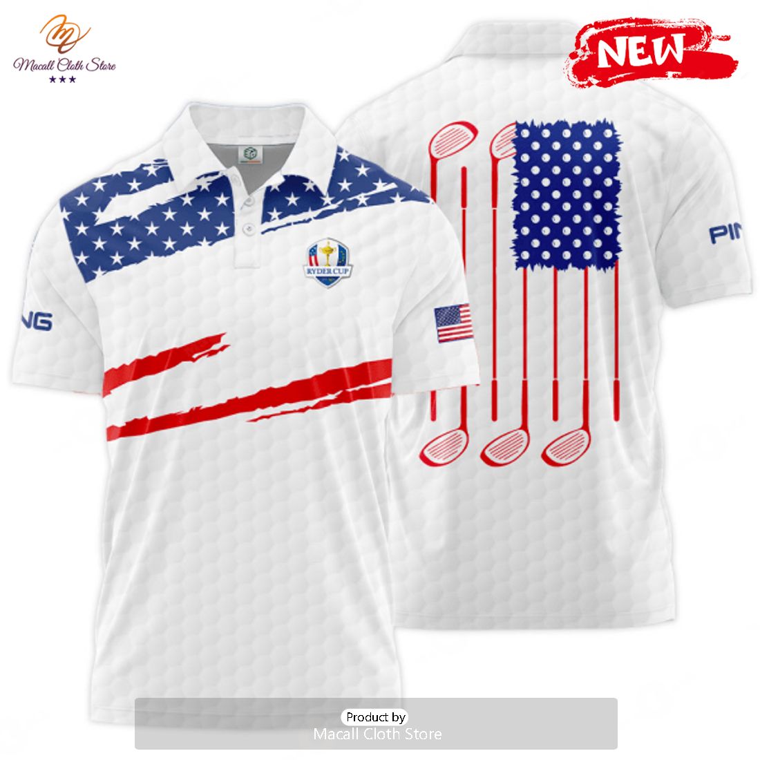 [NEW] Ryder Cup x PING 3D Apparels Golf Stars Patterns White Polo Shirt