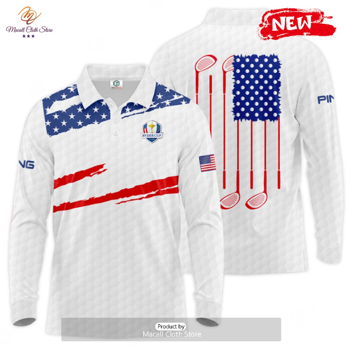 [NEW] Ryder Cup x PING 3D Apparels Golf Stars Patterns White Polo Shirt
