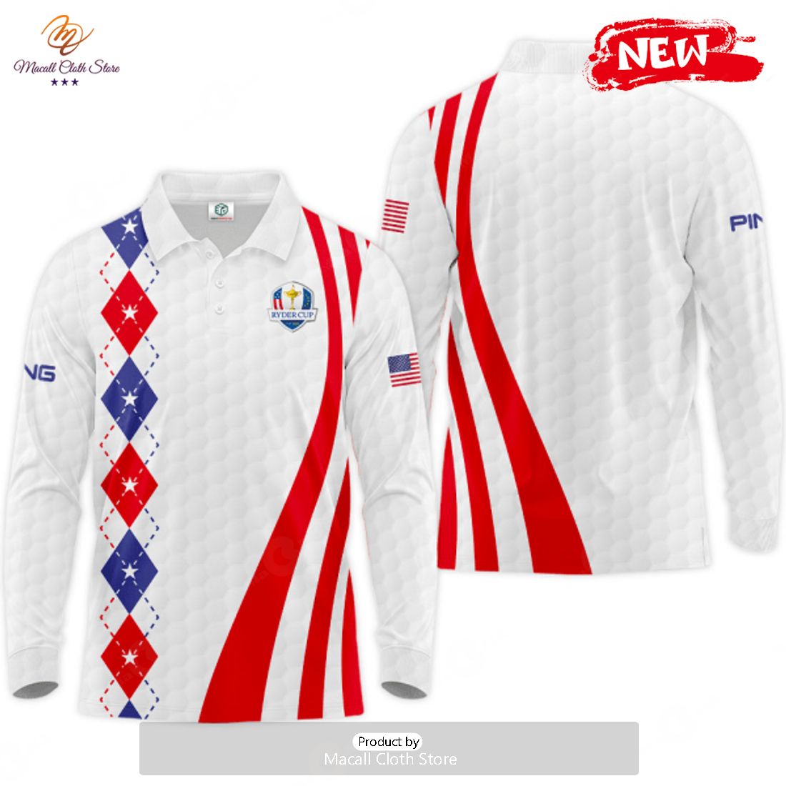 [NEW] Ryder Cup x PING 3D Apparels Luxury Lines White Polo Shirt