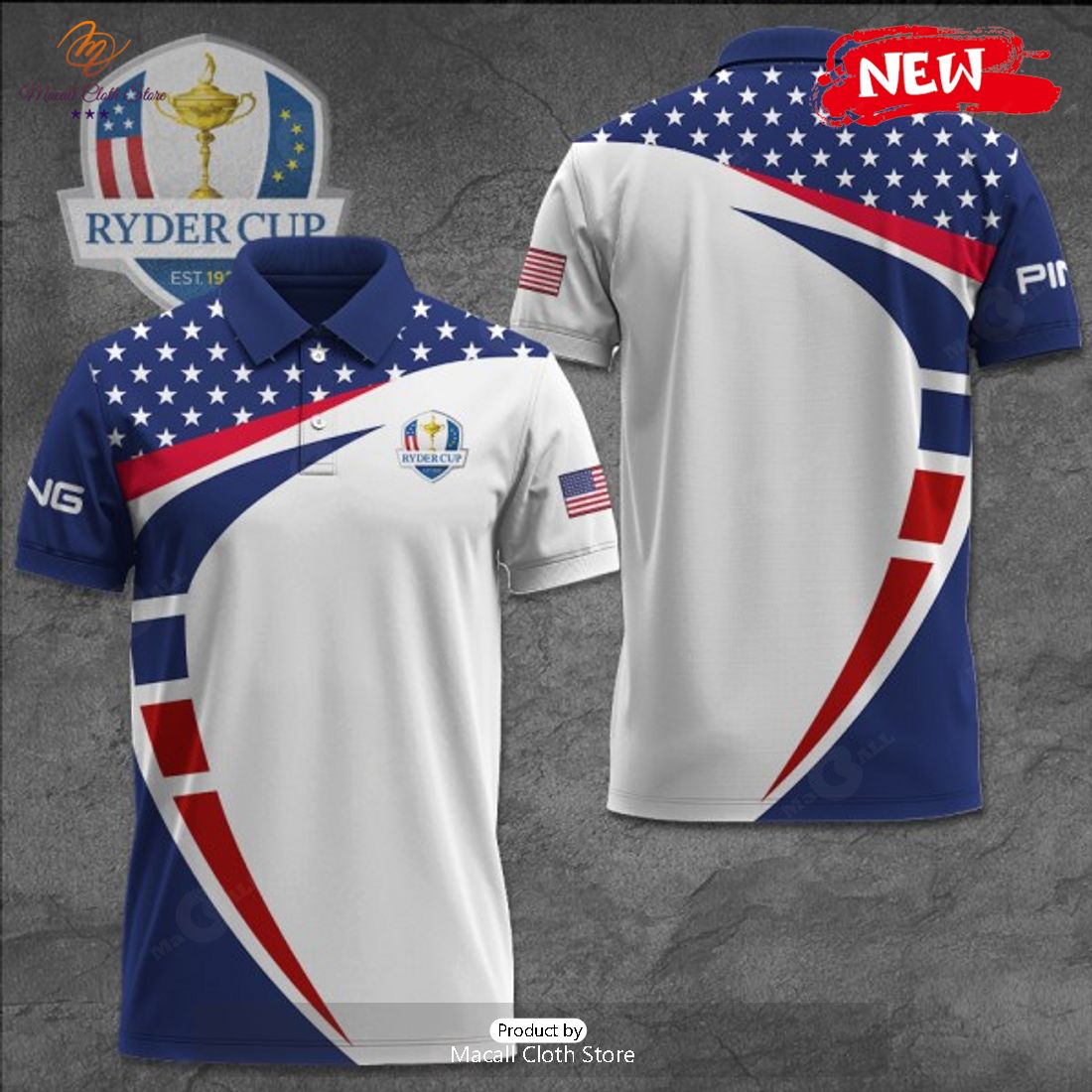 [NEW] Ryder Cup x PING 3D Apparels Luxury Stars Blue Polo Shirt