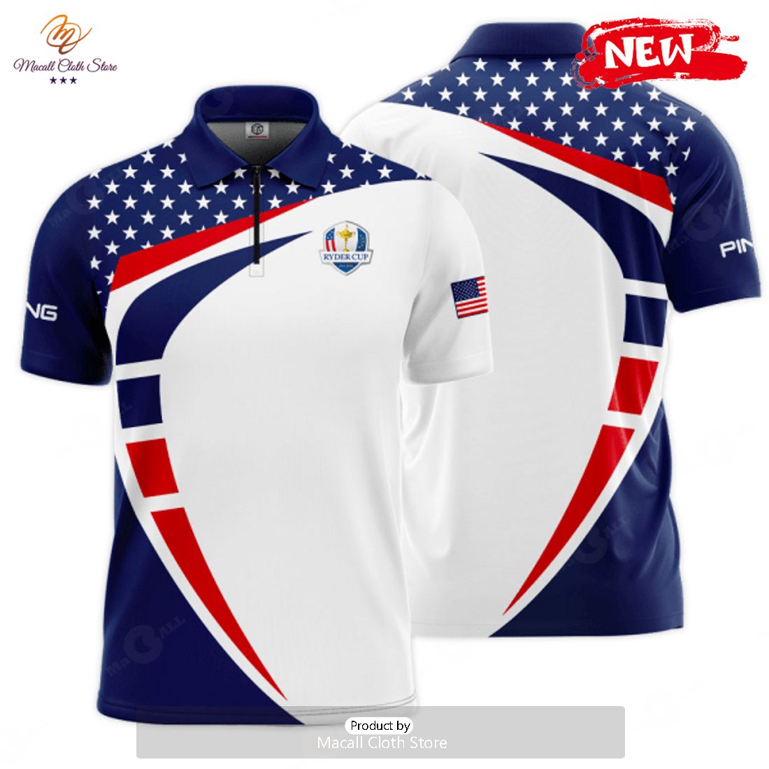 [NEW] Ryder Cup x PING 3D Apparels Luxury Stars Blue Polo Shirt
