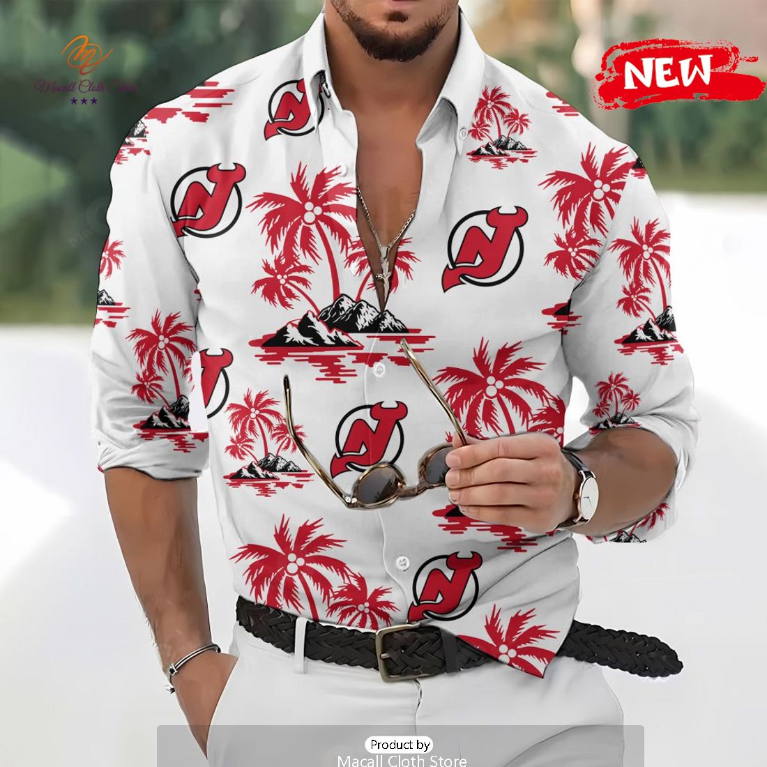 NHL New Jersey Devils Special Hawaiian Design Long Sleeve Hawaiian Shirt NHL New Jersey Devils Special Hawaiian Design Long Sleeve Hawaiian Shirt