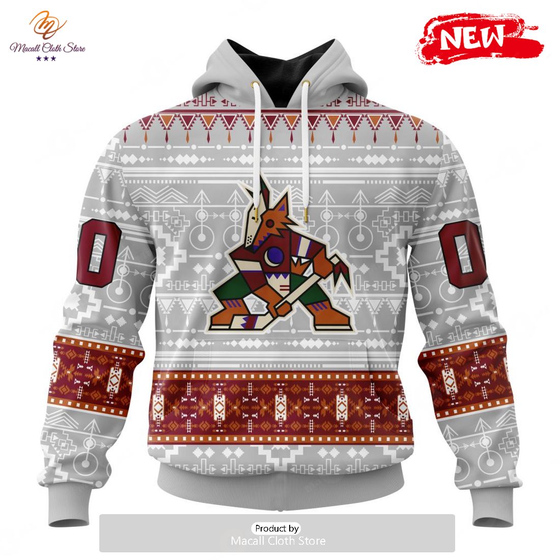 Personalized NHL Arizona Coyotes Special Native White Design Hoodie Sweatshirt 3D Personalized NHL Arizona Coyotes Special Native White Design Hoodie Sweatshirt 3D