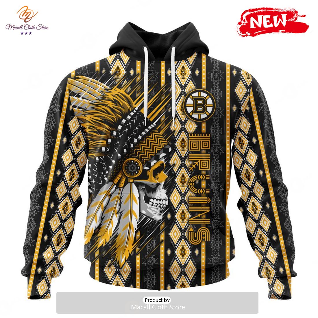 Personalized NHL Boston Bruins Special Skull Native Design Hoodie Sweatshirt 3D Personalized NHL Boston Bruins Special Skull Native Design Hoodie Sweatshirt 3D