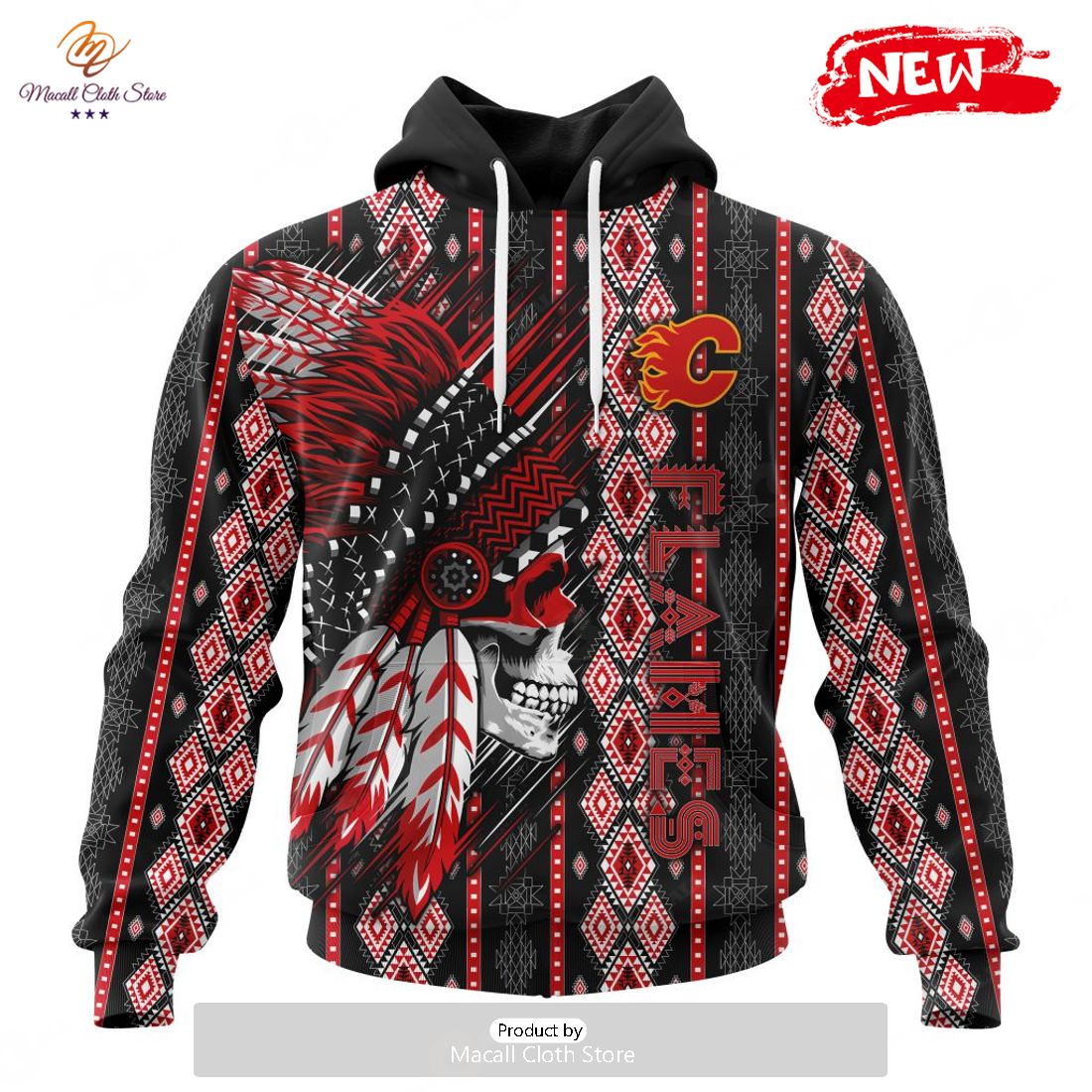Personalized NHL Calgary Flames Special Skull Native Design Hoodie Sweatshirt 3D Personalized NHL Calgary Flames Special Skull Native Design Hoodie Sweatshirt 3D