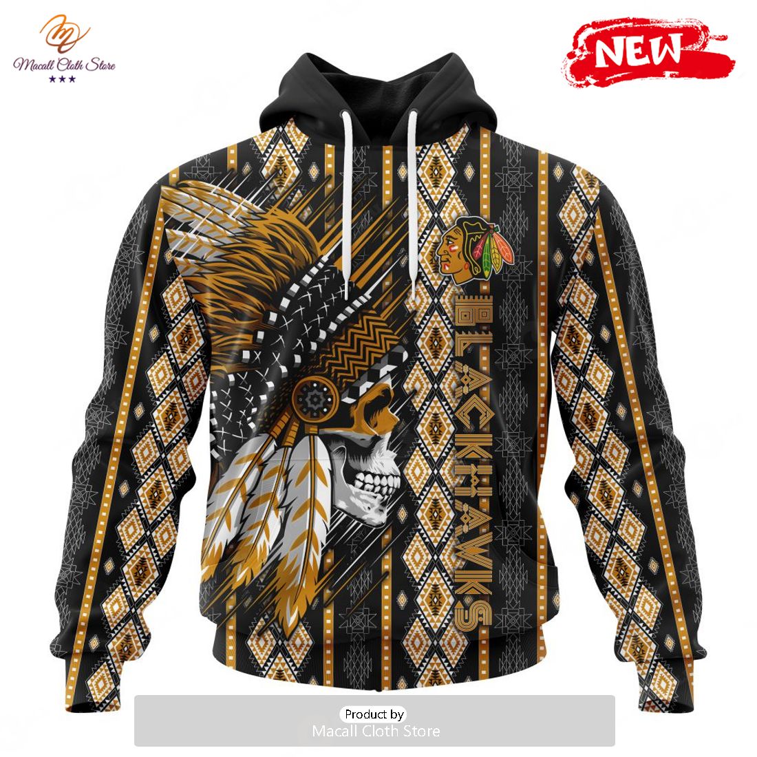 Personalized NHL Chicago Blackhawks Special Skull Native Design Hoodie Sweatshirt 3D