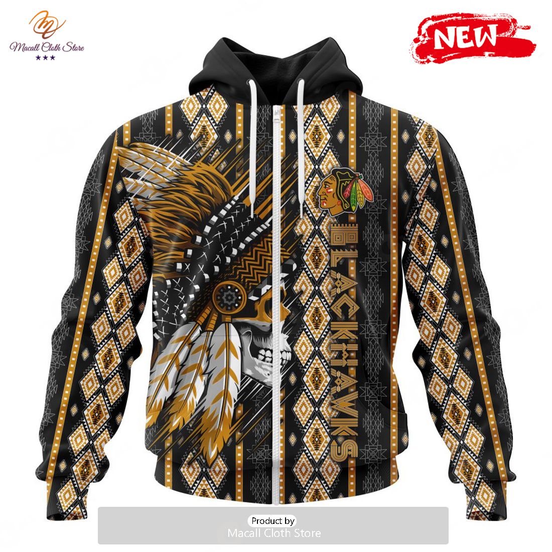 Personalized NHL Chicago Blackhawks Special Skull Native Design Hoodie Sweatshirt 3D