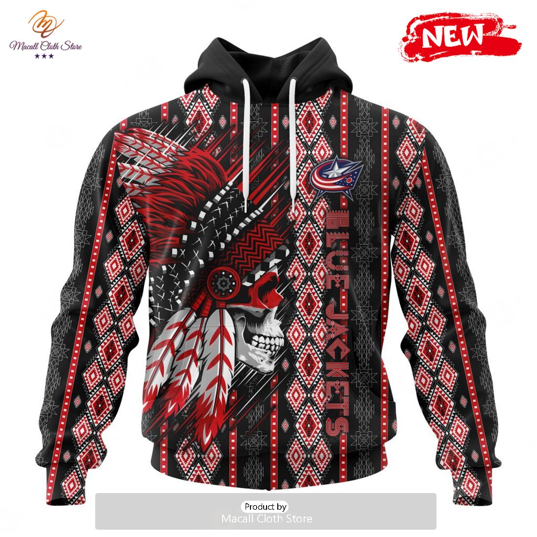 Personalized NHL Columbus Blue Jackets Special Skull Native Design Hoodie Sweatshirt 3D Personalized NHL Columbus Blue Jackets Special Skull Native Design Hoodie Sweatshirt 3D