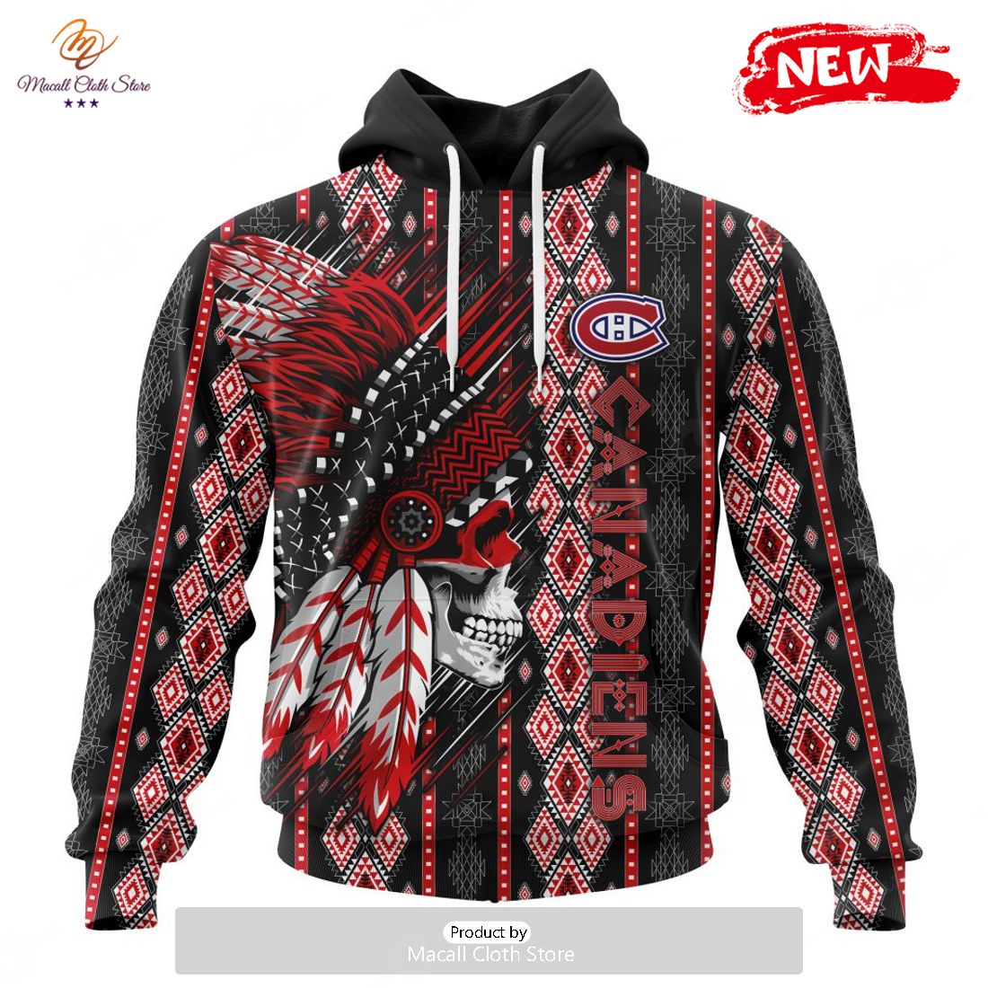 Personalized NHL Montreal Canadiens Special Skull Native Design Hoodie Sweatshirt 3D Personalized NHL Montreal Canadiens Special Skull Native Design Hoodie Sweatshirt 3D