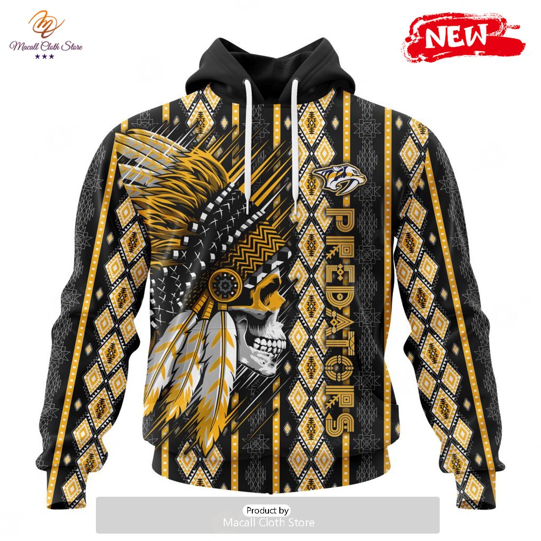 Personalized NHL Nashville Predators Special Skull Native Design Hoodie Sweatshirt 3D Personalized NHL Nashville Predators Special Skull Native Design Hoodie Sweatshirt 3D