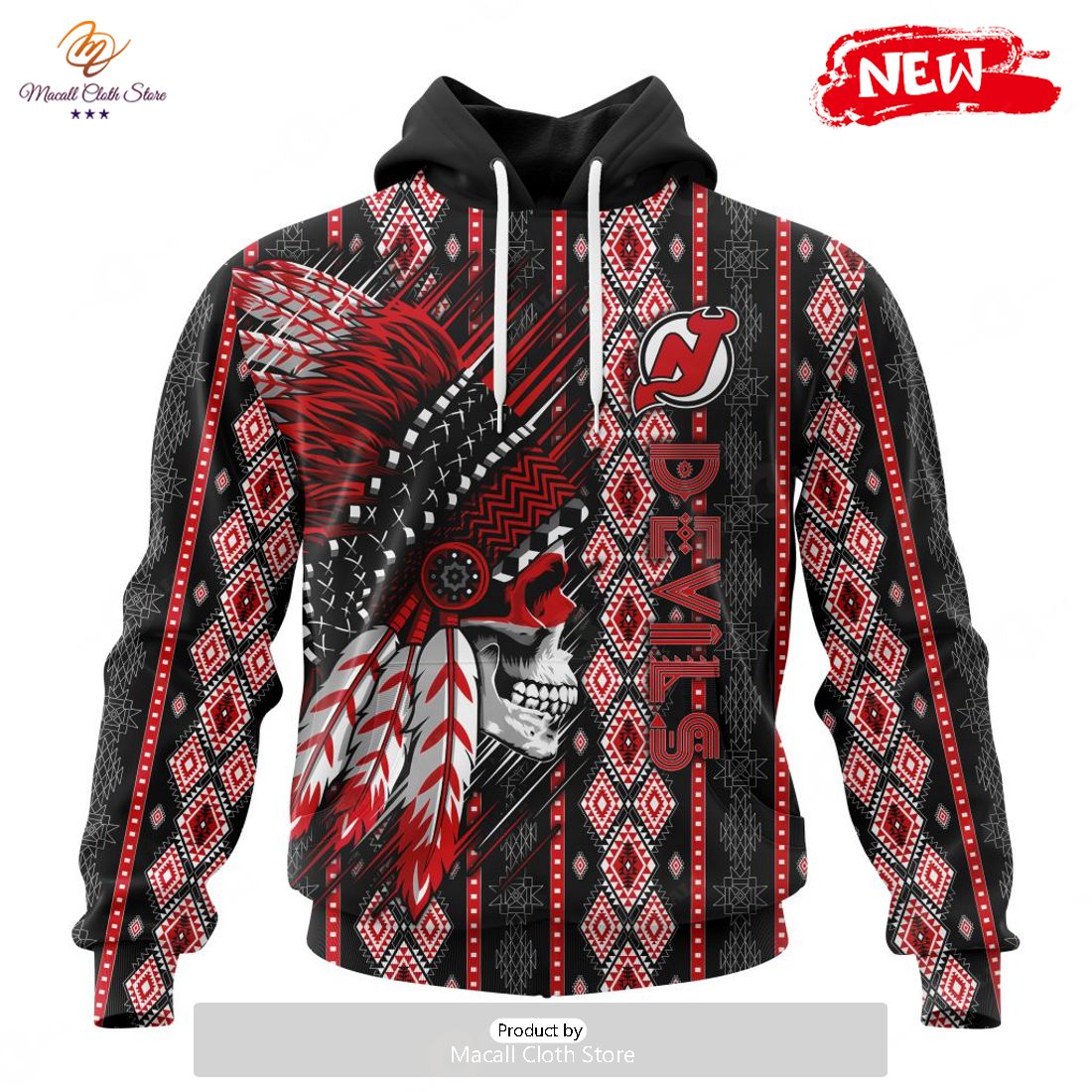 Personalized NHL New Jersey Devils Special Skull Native Design Hoodie Sweatshirt 3D Personalized NHL New Jersey Devils Special Skull Native Design Hoodie Sweatshirt 3D