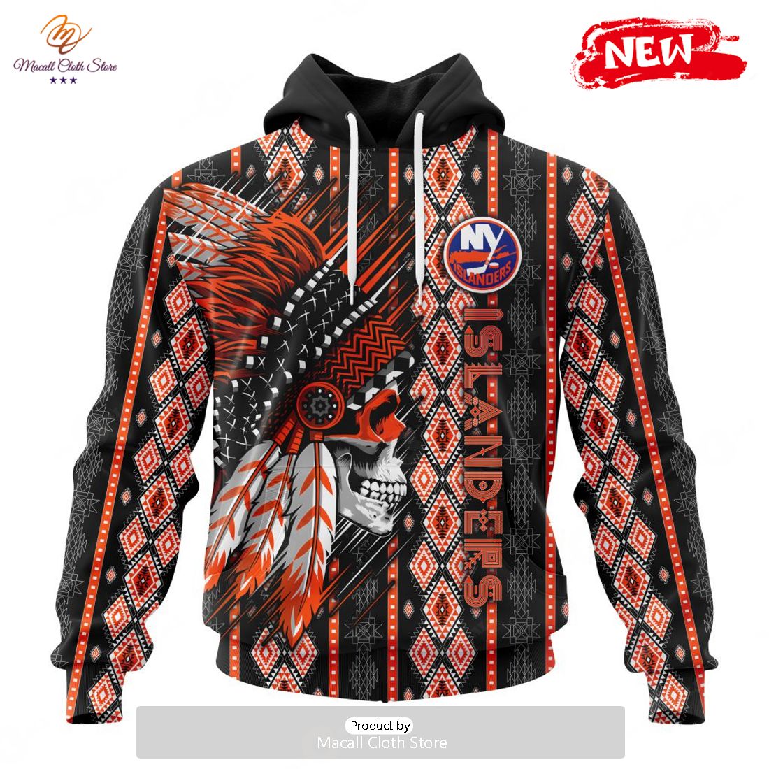 Personalized NHL New York Islanders Special Skull Native Design Hoodie Sweatshirt 3D Personalized NHL New York Islanders Special Skull Native Design Hoodie Sweatshirt 3D