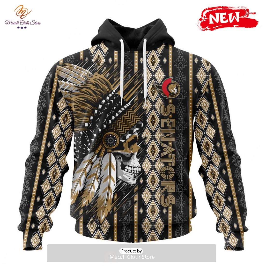 Personalized NHL Ottawa Senators Special Skull Native Design Hoodie Sweatshirt 3D Personalized NHL Ottawa Senators Special Skull Native Design Hoodie Sweatshirt 3D