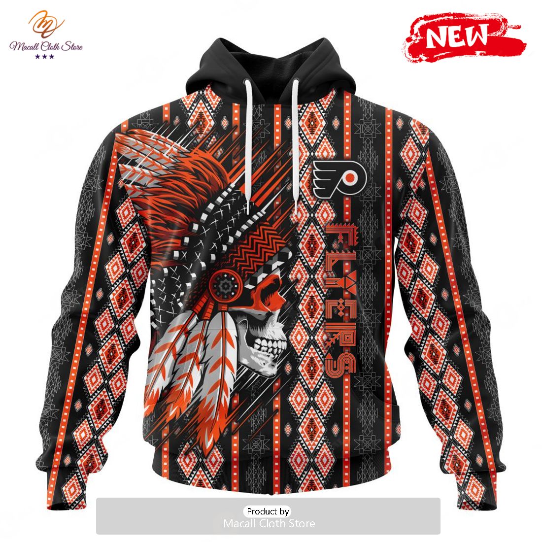 Personalized NHL Philadelphia Flyers Special Skull Native Design Hoodie Sweatshirt 3D