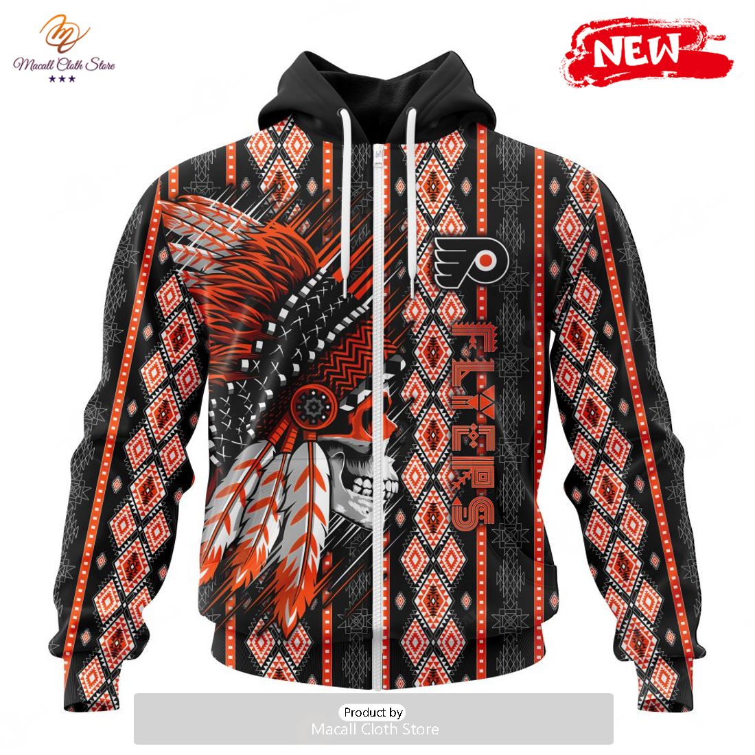 Personalized NHL Philadelphia Flyers Special Skull Native Design Hoodie Sweatshirt 3D