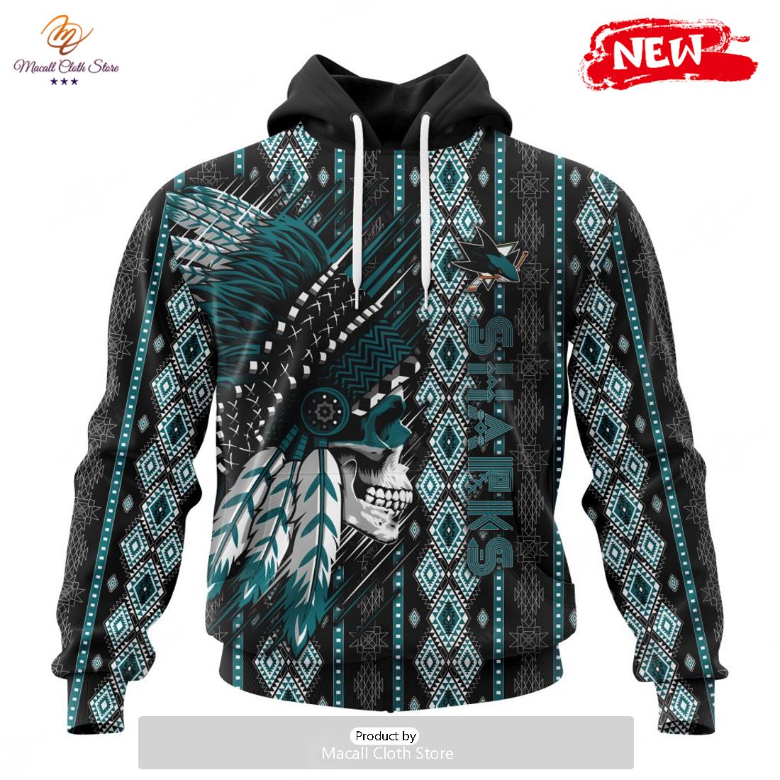 Personalized NHL San Jose Sharks Special Skull Native Design Hoodie Sweatshirt 3D Personalized NHL San Jose Sharks Special Skull Native Design Hoodie Sweatshirt 3D