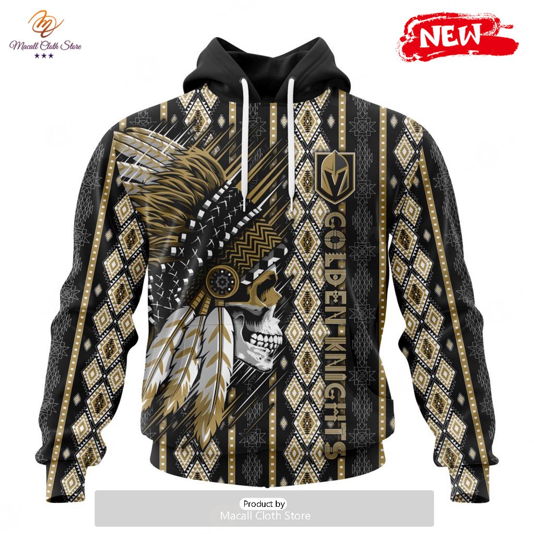 Personalized NHL Vegas Golden Knights Special Skull Native Design Hoodie Sweatshirt 3D Personalized NHL Vegas Golden Knights Special Skull Native Design Hoodie Sweatshirt 3D