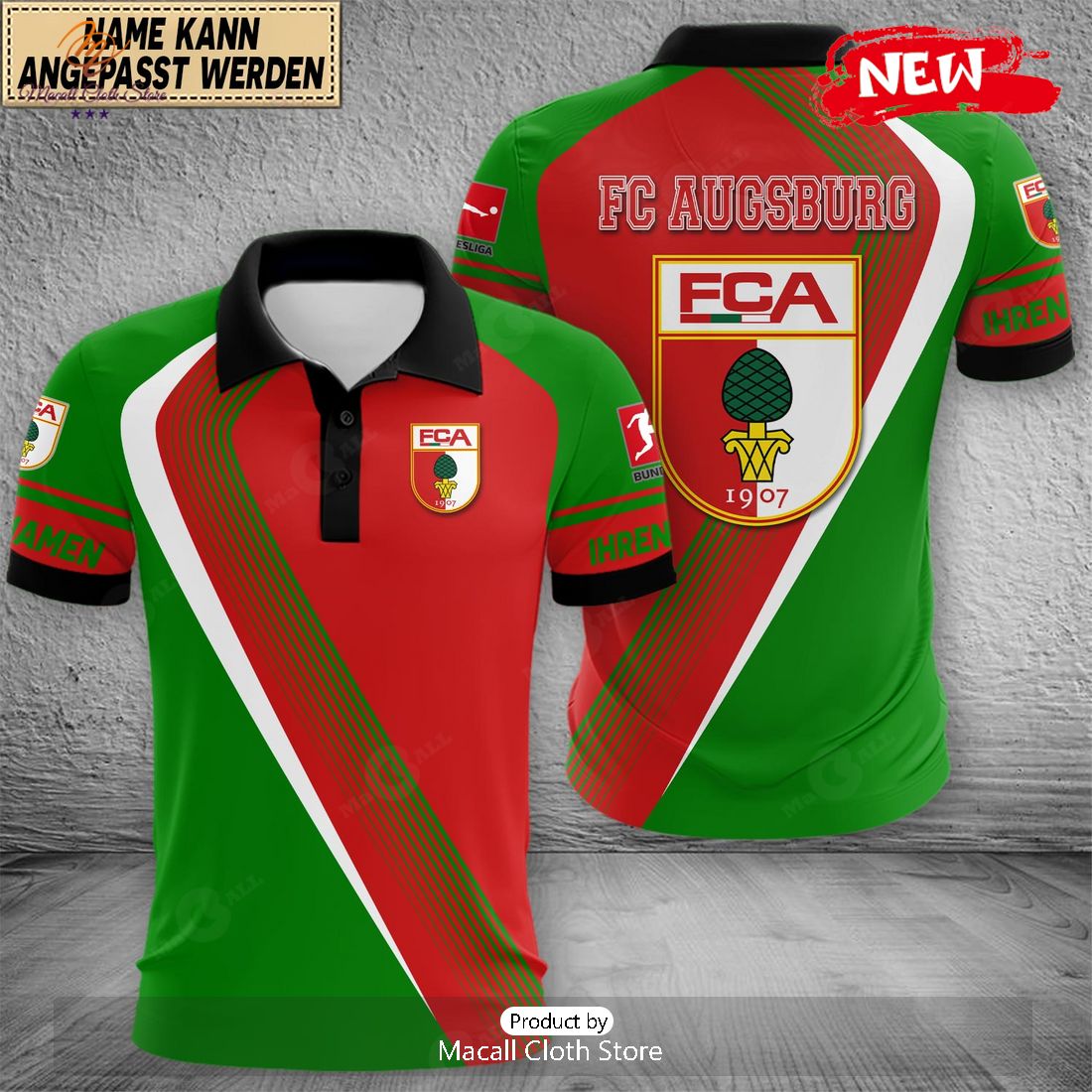 Personalized Bundesliga FC Augsburg Polo Shirt Personalized Bundesliga FC Augsburg Polo Shirt