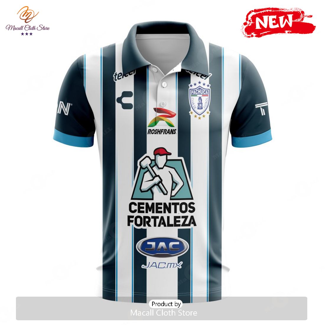 Personalized LIGA MX C.F. Pachuca 2023 - 2024 Home Polo Shirt Personalized LIGA MX C.F. Pachuca 2023 - 2024 Home Polo Shirt
