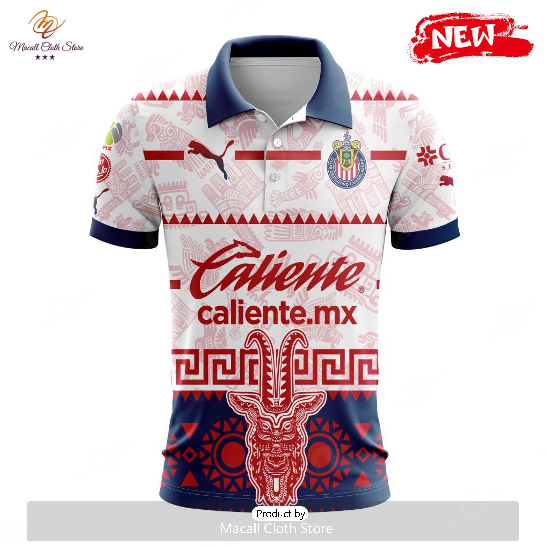 Personalized LIGA MX Chivas Guadalajara 2023 – 2024 Away Aztec Design Polo Shirt Personalized LIGA MX Chivas Guadalajara 2023 – 2024 Away Aztec Design Polo Shirt