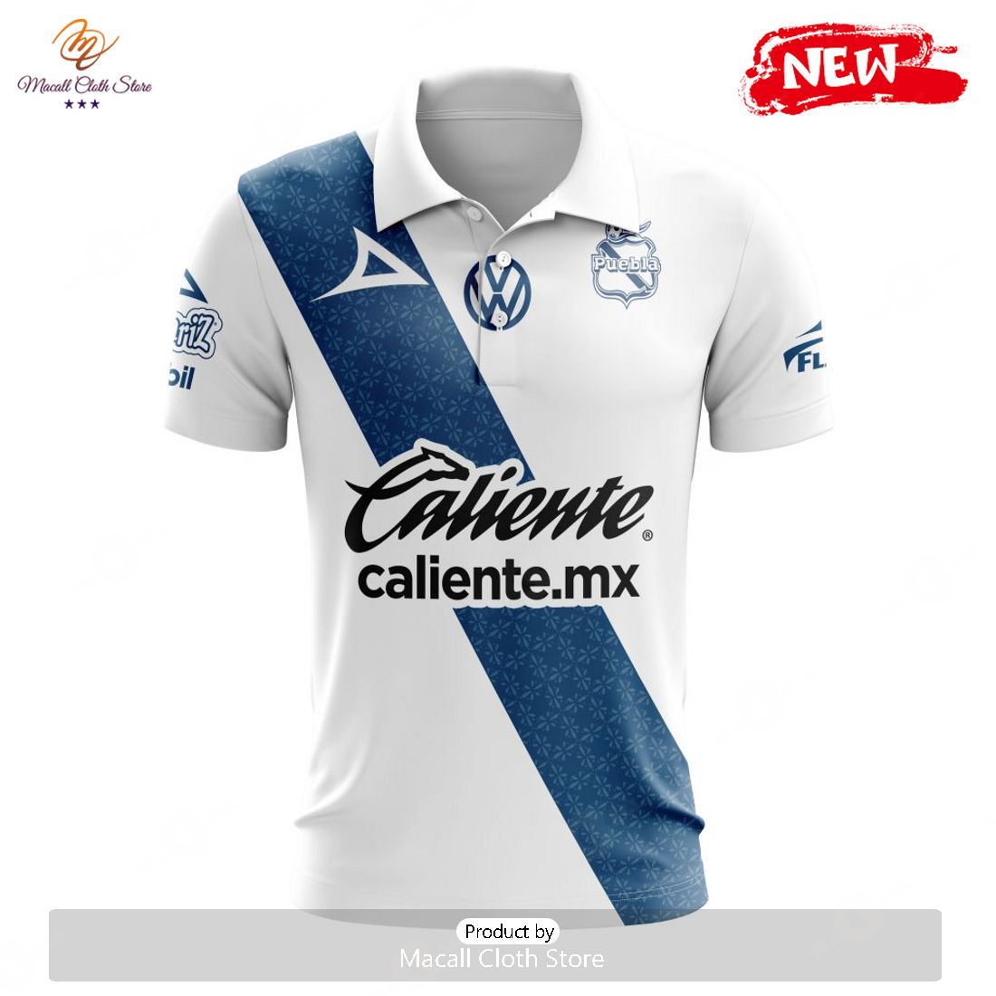 Personalized LIGA MX Club Puebla 2023 - 2024 Home Polo Shirt Personalized LIGA MX Club Puebla 2023 - 2024 Home Polo Shirt