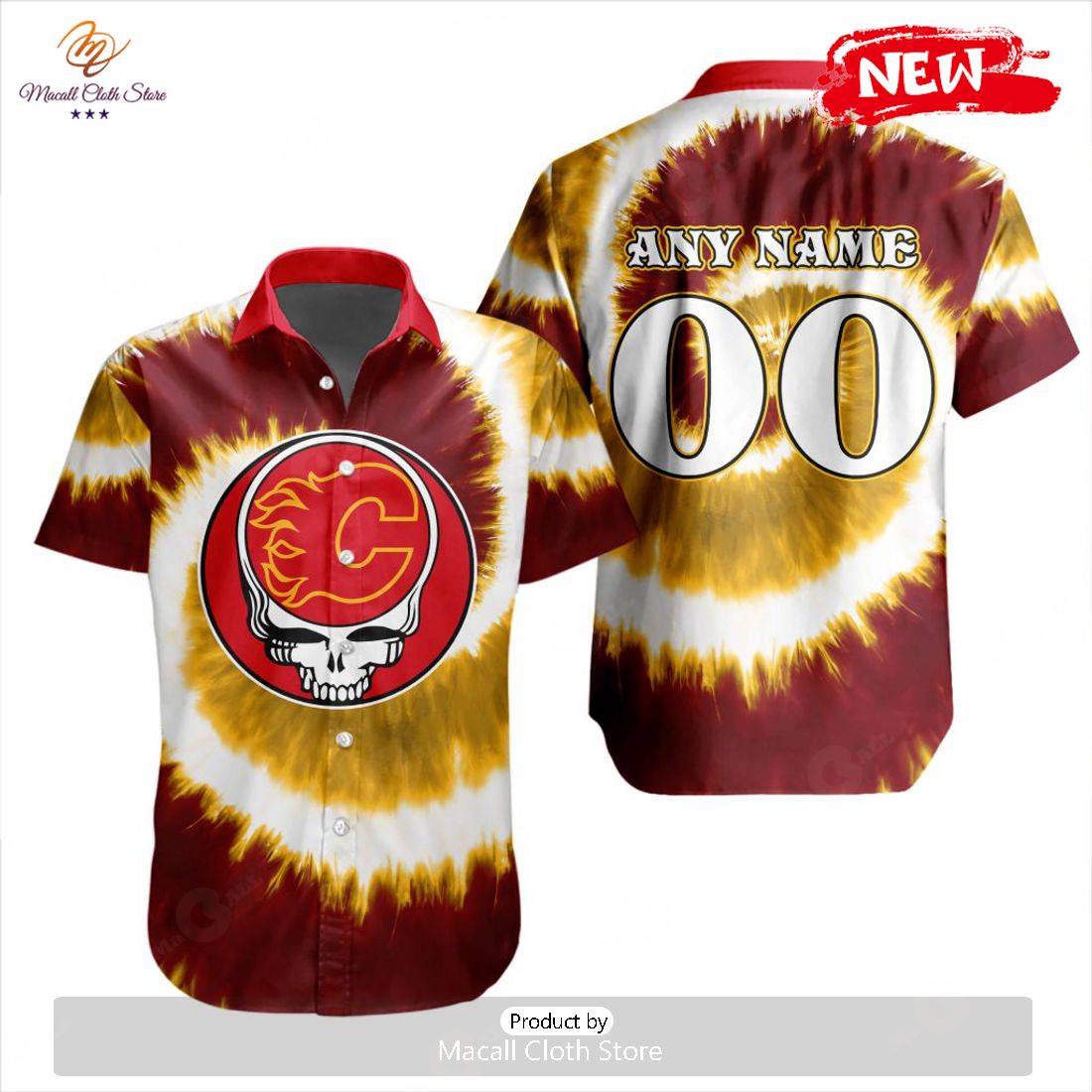 Personalized NHL Calgary Flames Special Grateful Dead Tie-Dye Design Hawaiian Shirt Personalized NHL Calgary Flames Special Grateful Dead Tie-Dye Design Hawaiian Shirt
