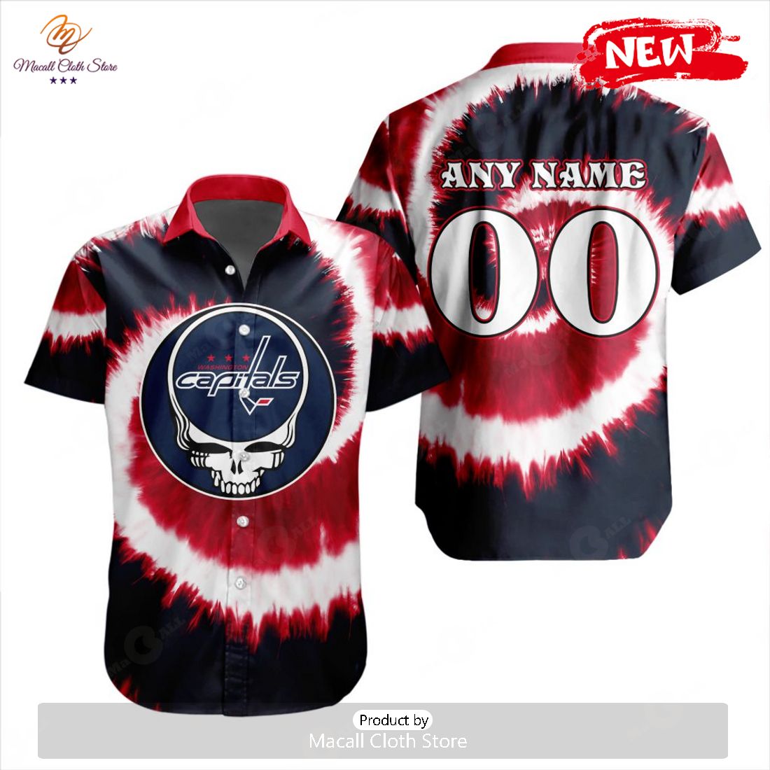 Personalized NHL Washington Capitals Special Grateful Dead Tie-Dye Design Hawaiian Shirt