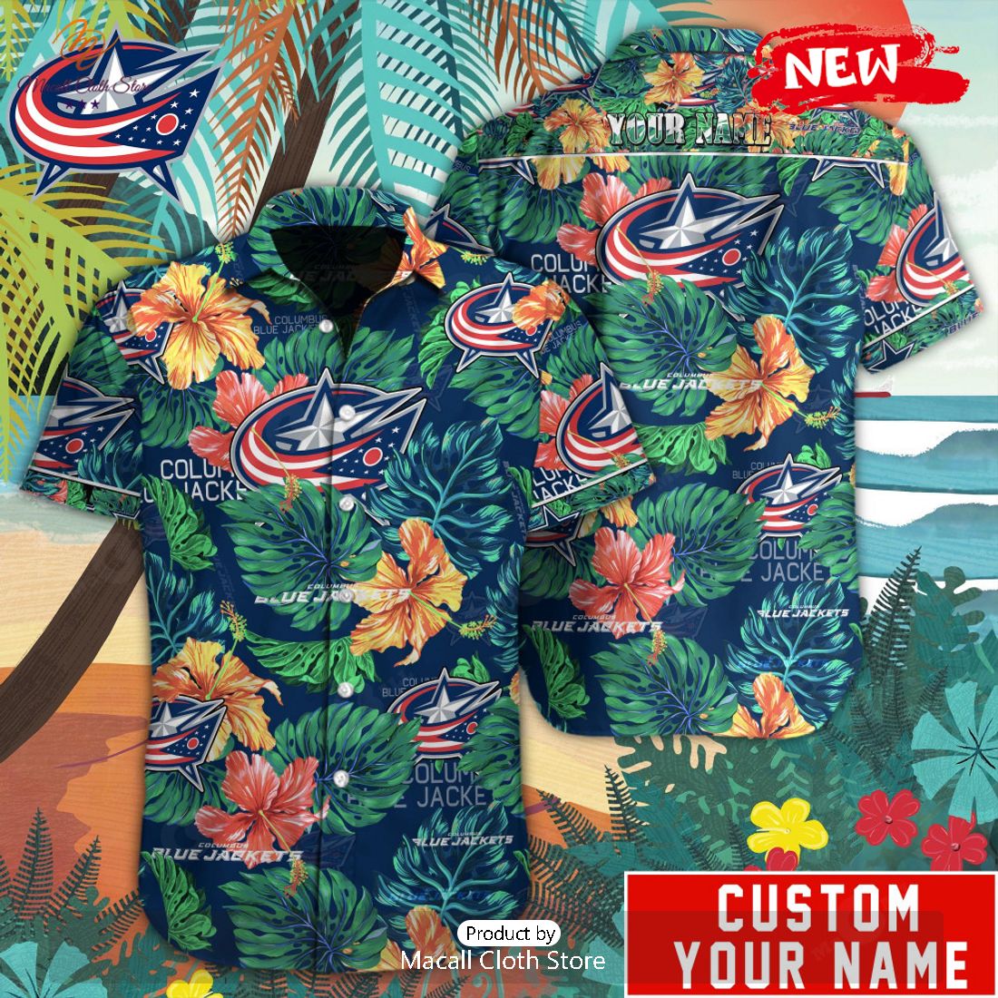 NHL Fans Columbus Blue Jackets Logo Set Hawaiian Shirt And Short Custom  Name - YesItCustom
