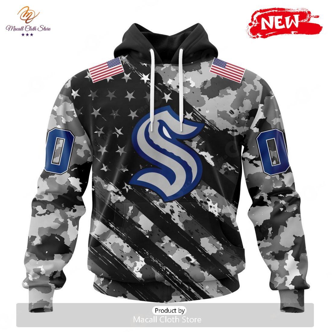 Personalized NHL Seattle Kraken Special Camo Military Design Hoodie Sweatshirt 3D