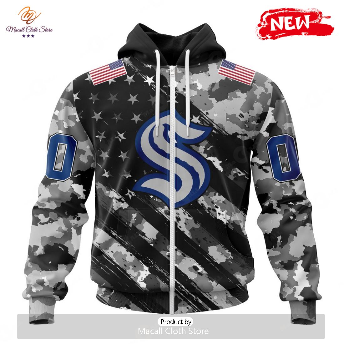 Personalized NHL Seattle Kraken Special Camo Military Design Hoodie Sweatshirt 3D
