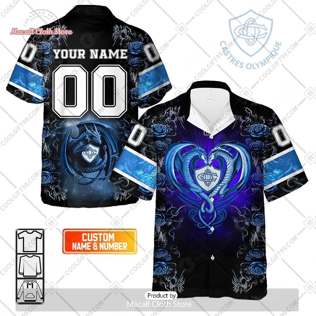 Personalized Castres Olympique Rugby Rose Dragons Design Hawaiian Shirt