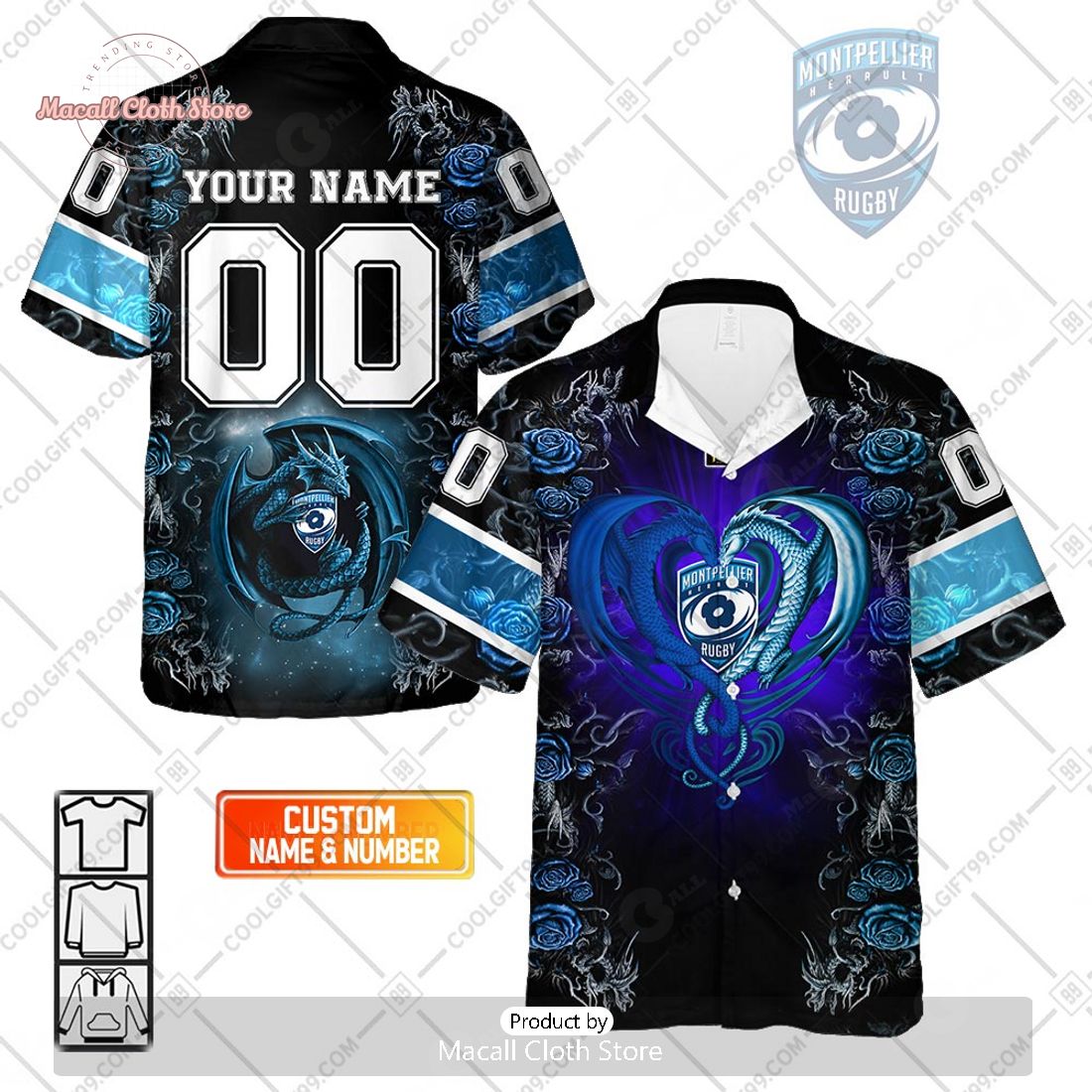 Personalized Montpellier Herault Rugby Rose Dragons Design Hawaiian Shirt Personalized Montpellier Herault Rugby Rose Dragons Design Hawaiian Shirt