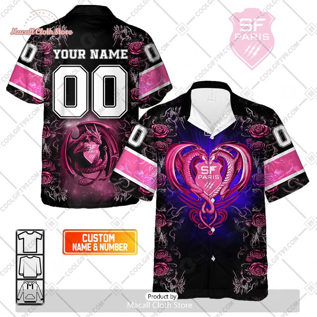 Personalized Stade Francais Paris Rugby Rose Dragons Design Hawaiian Shirt Personalized Stade Francais Paris Rugby Rose Dragons Design Hawaiian Shirt