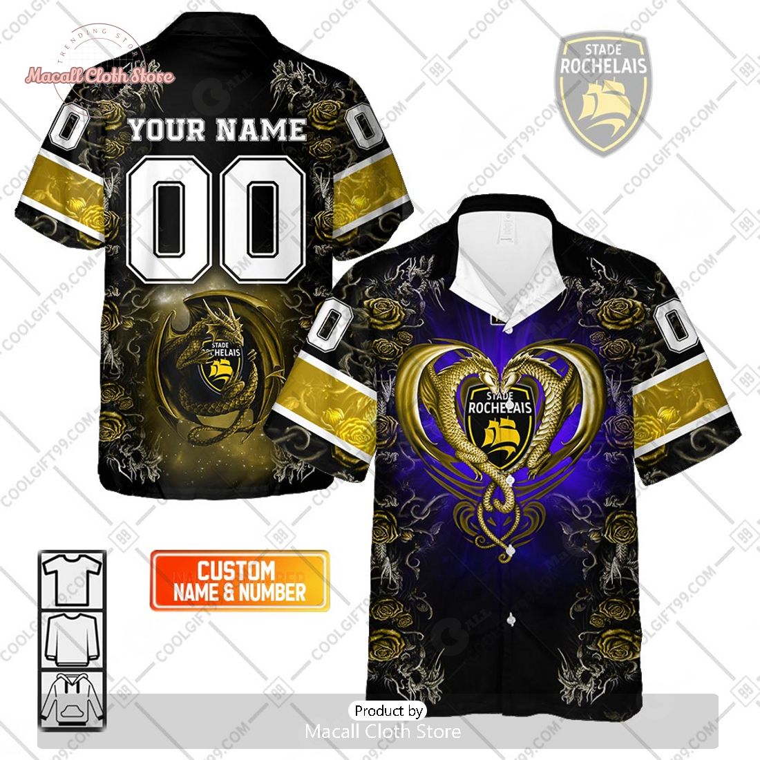 Personalized Stade Rochelais Rugby Rose Dragons Design Hawaiian Shirt Personalized Stade Rochelais Rugby Rose Dragons Design Hawaiian Shirt
