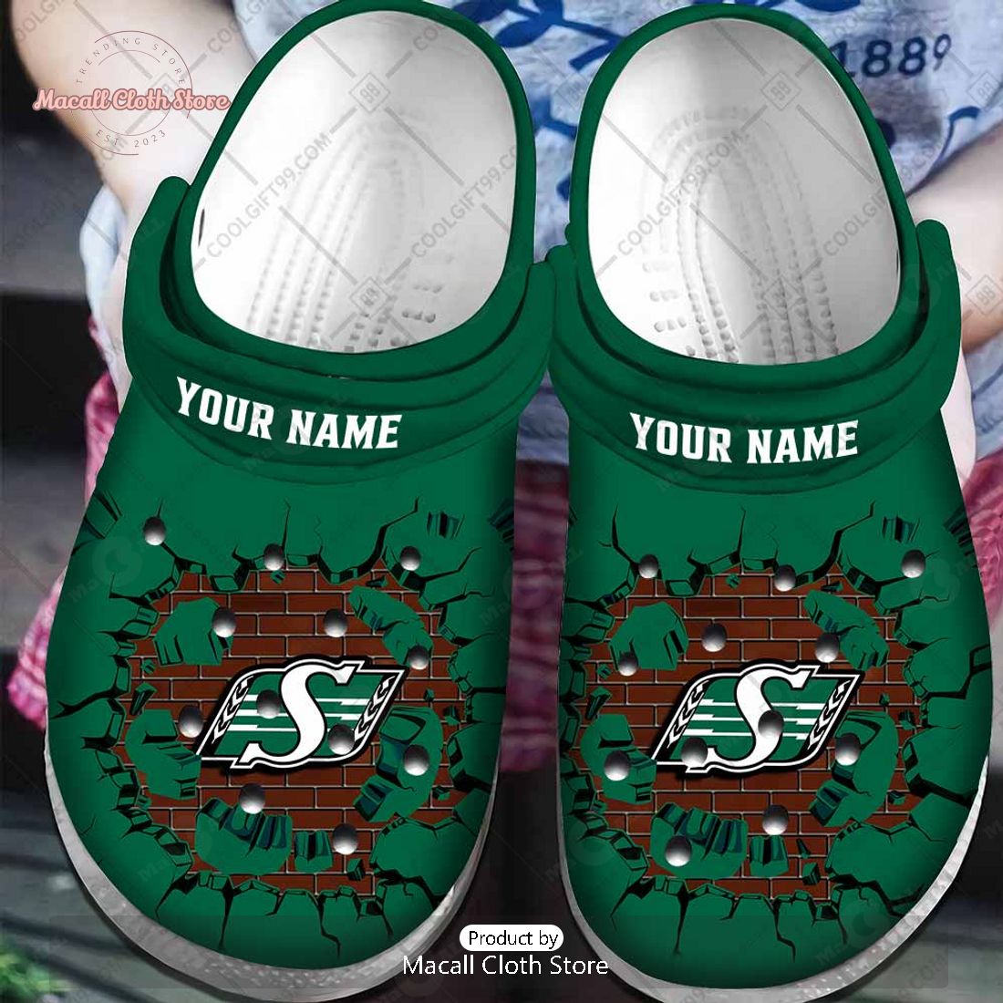 Personalized CFL Saskatchewan Roughriders Broken Wall Crocs