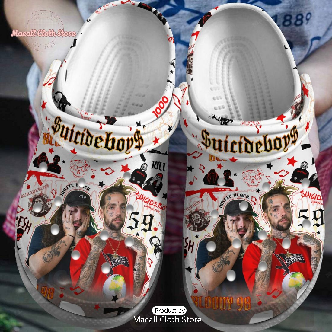 Suicideboys Grey Day 2023 Premium White Crocs - Macall Cloth Store ...